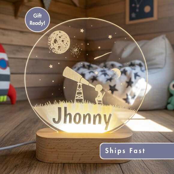 Custom Star Telescope LED Sign | Personalized Bedroom Cloud Light for Boys - Picture 1 of 8